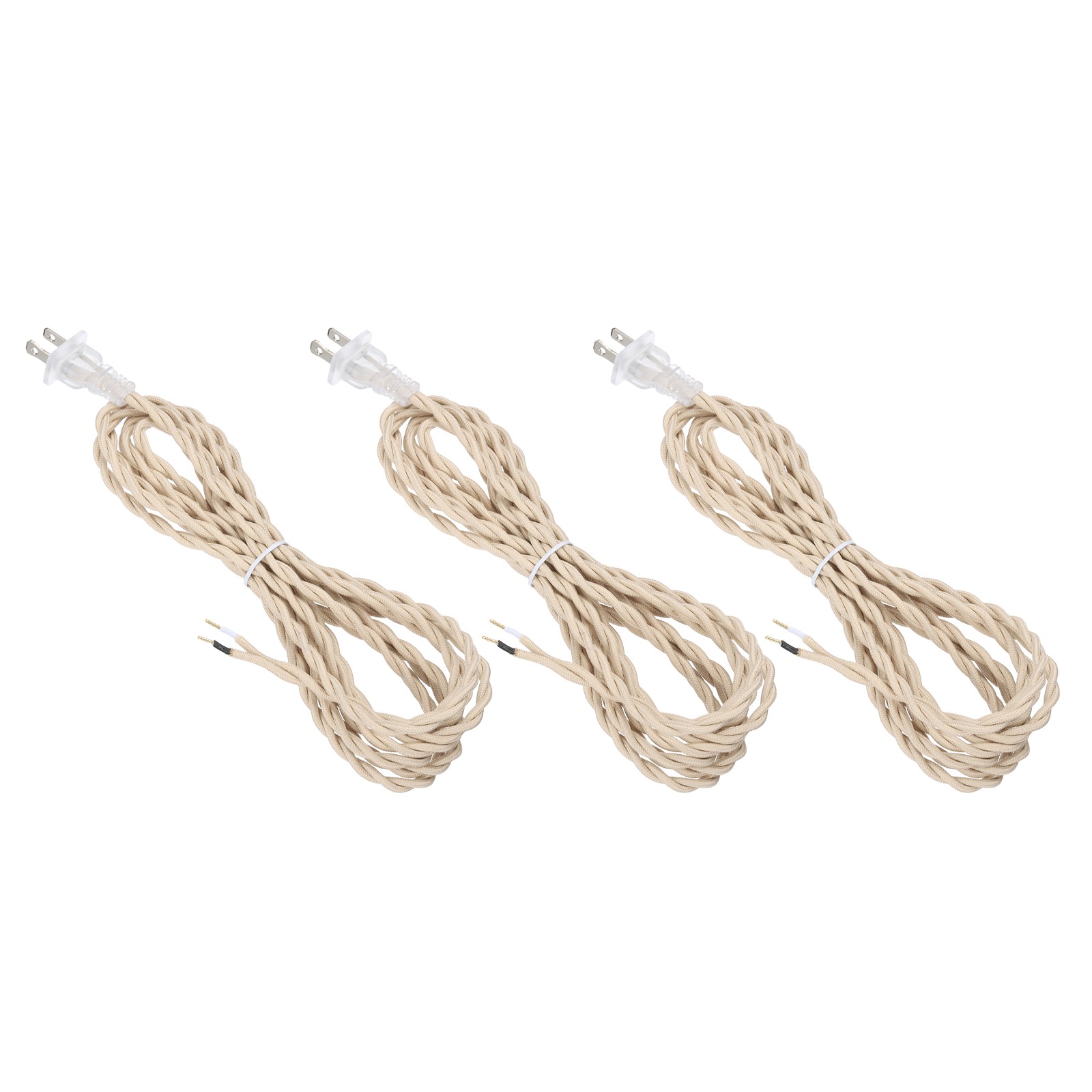 3 Pcs 12Ft 18/2 Twisted Cloth Lamp Cord with Plug, Beige
