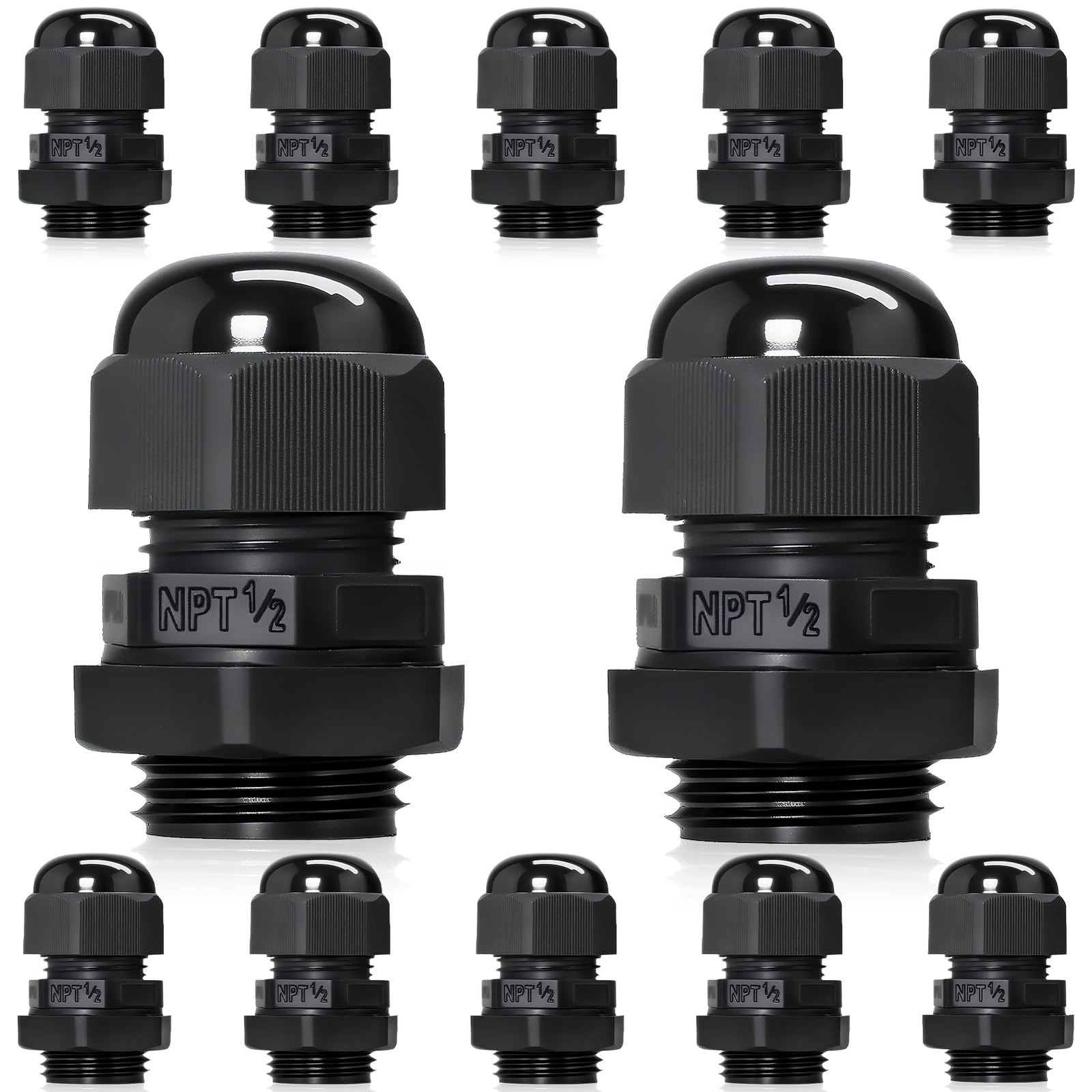 Adjustable Cable Glands 1/2 NPT IP68 Waterproof Nylon Connectors 12PCS