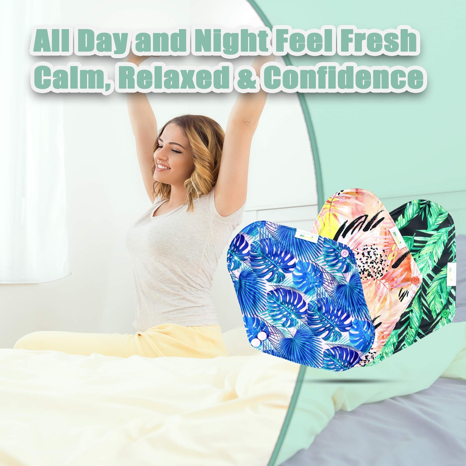 Reusable Menstrual Pads Sanitary Panty Liners Soft Cloth 6 Pack Bag Large Leaf