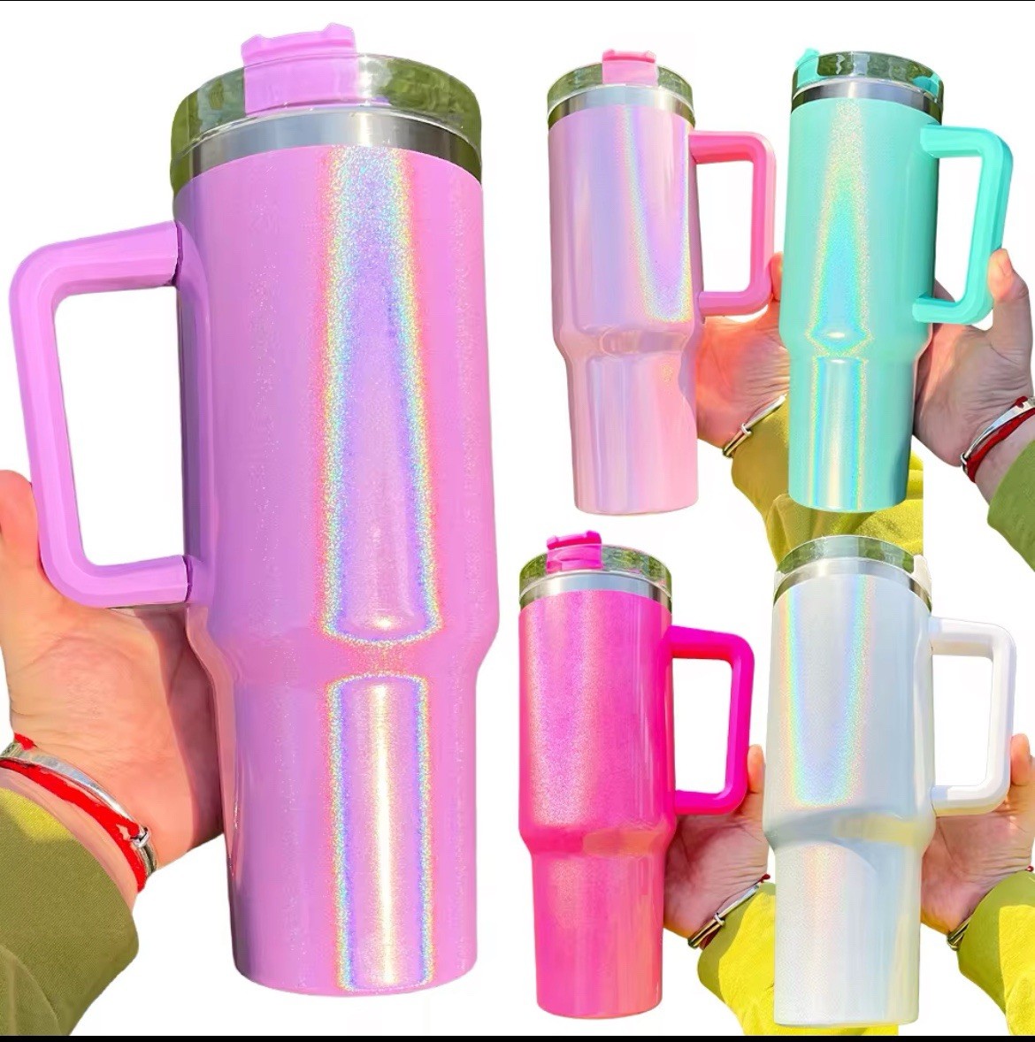 Holographic Glitter Sublimation Stainless Steel 40oz Tumbler With Straw