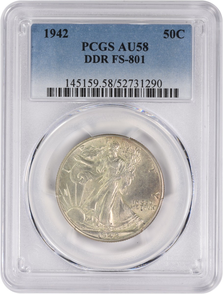 1942 Walking Liberty Silver Half Dollar DDR FS-801 AU58 PCGS