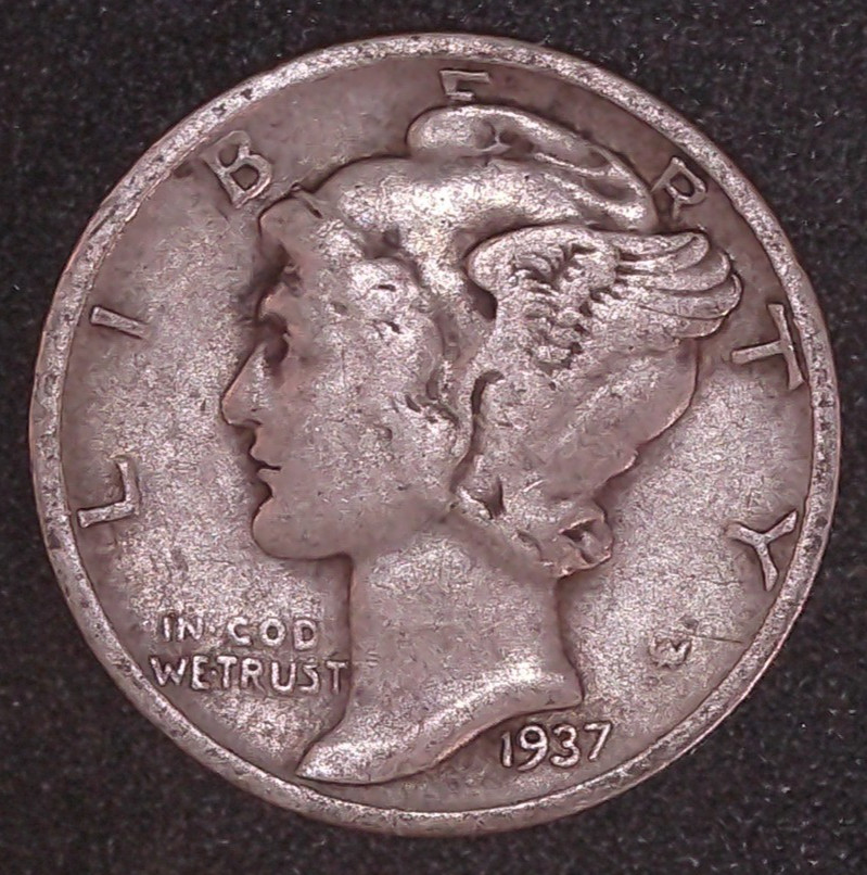 1937-D Mercury Winged Liberty .10c Dime 90% SILVER Denver Mint