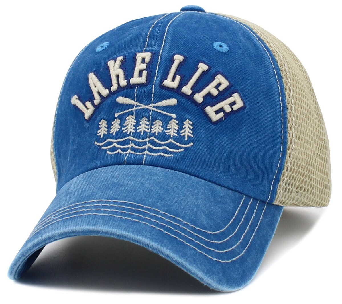 Lake Life Mesh Snapback Cap – Vintage Blue & Khaki Hat by KB Ethos