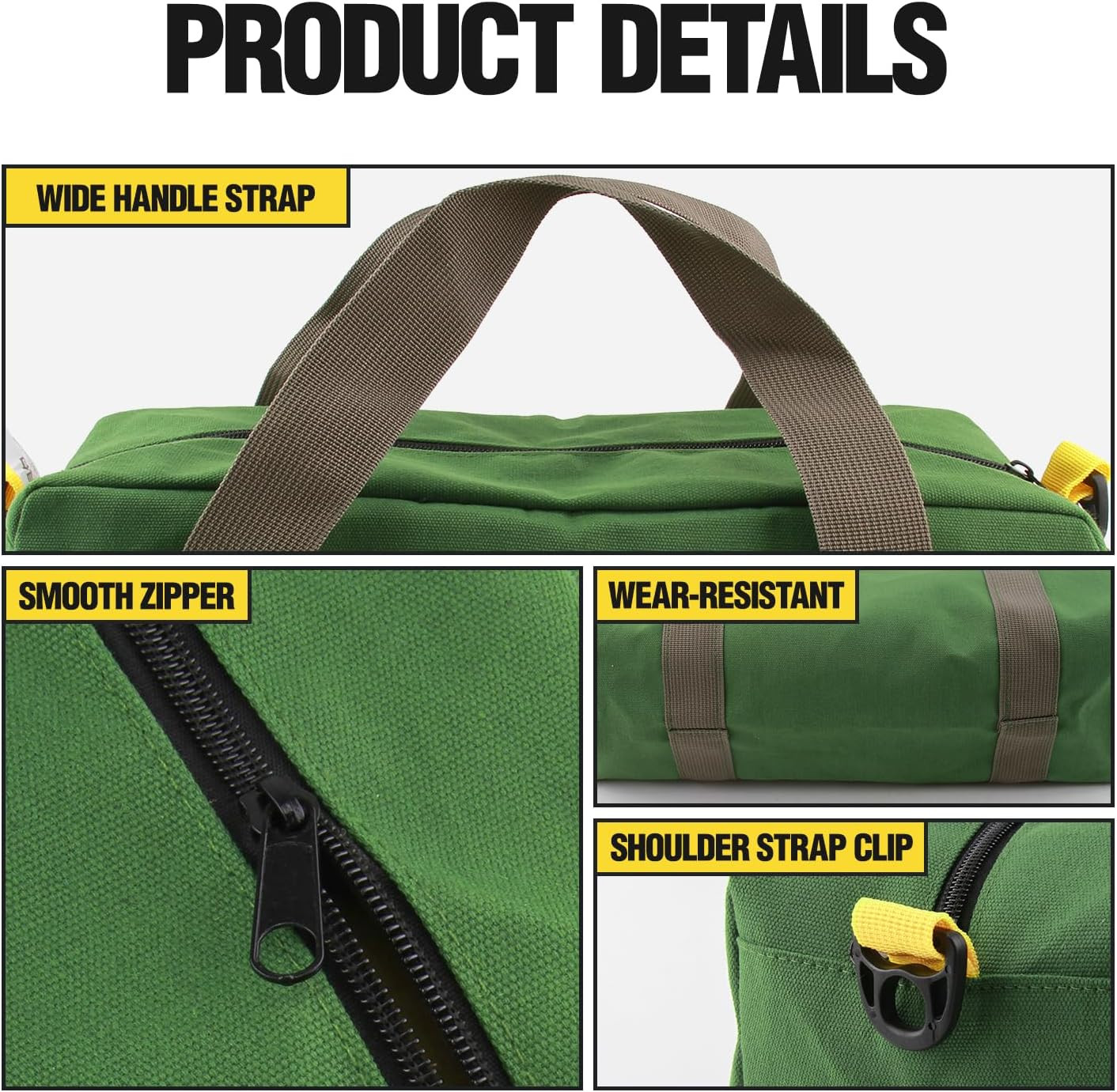 Small Tool Bag, Canvas Tool Storage Bag, Large Capacity Multipurpose Zipper Soft