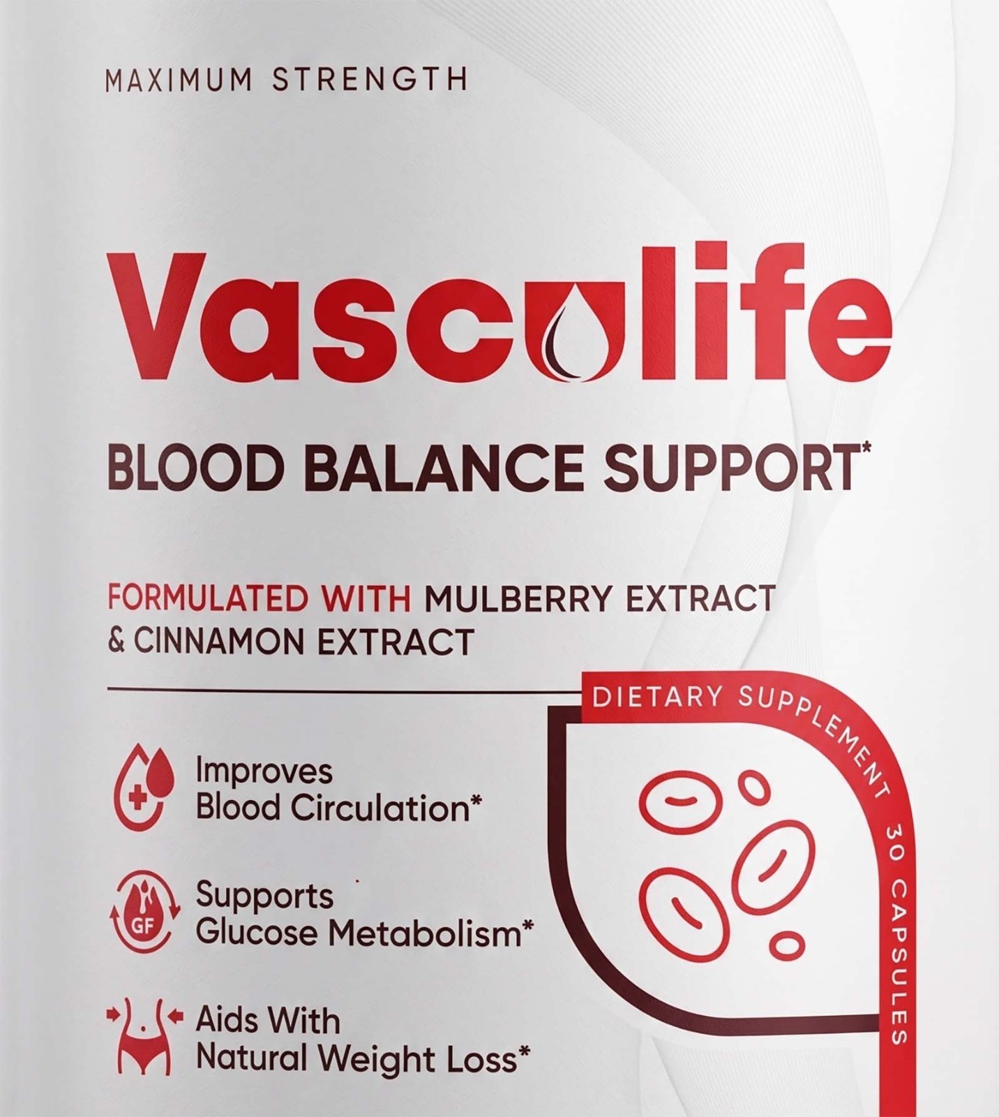 Vasculife Blood Health Support Dietary Supplement Mulberry Cinnamon 30 Capsules