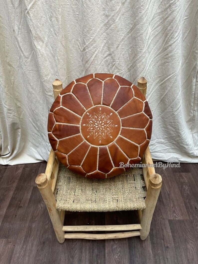 Classic Moroccan Leather Unstuffed Ottoman Footstool Pouffe Brown Genuine