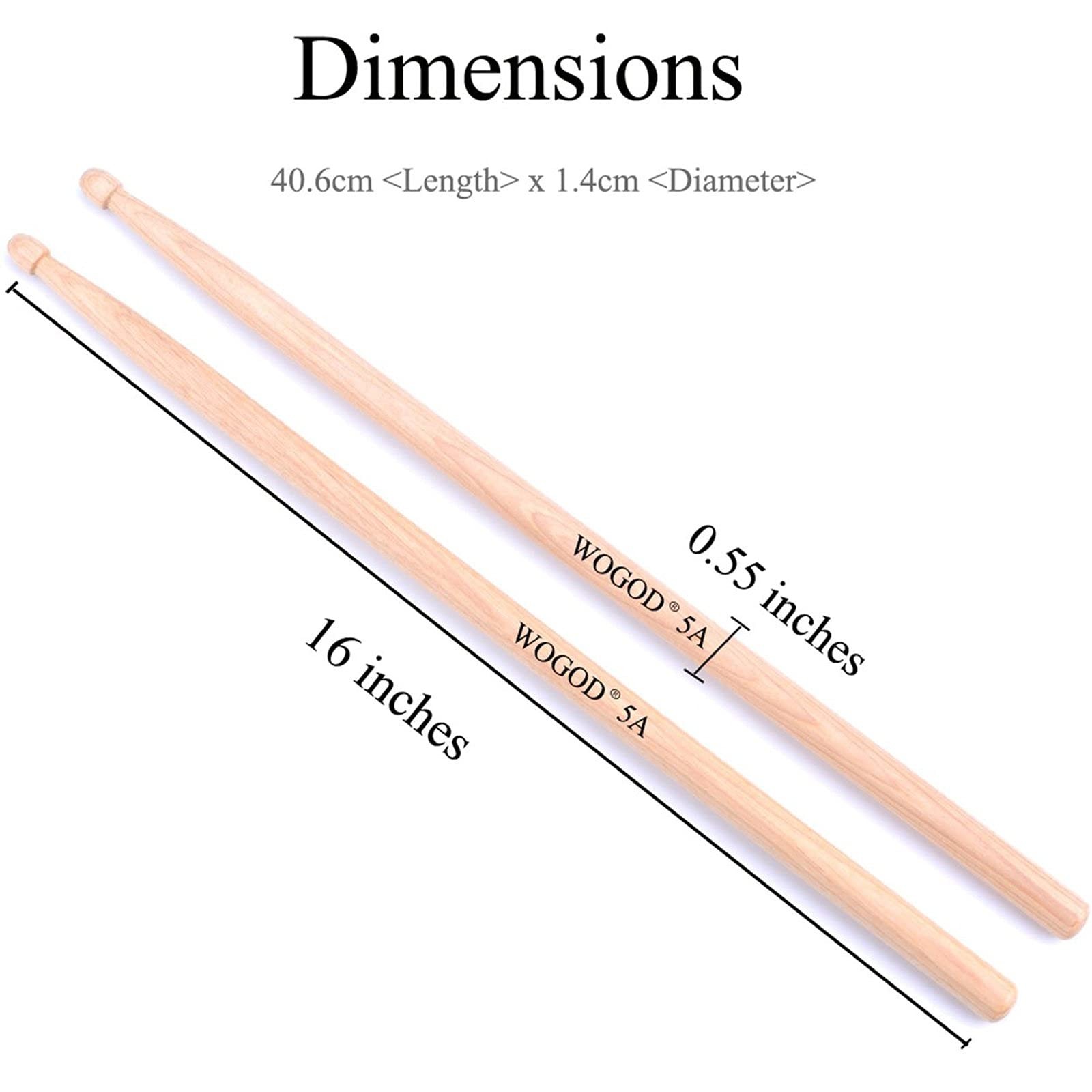 WOGOD 5A Drum Sticks Maple Drumsticks (Two pair) Two pair, pair