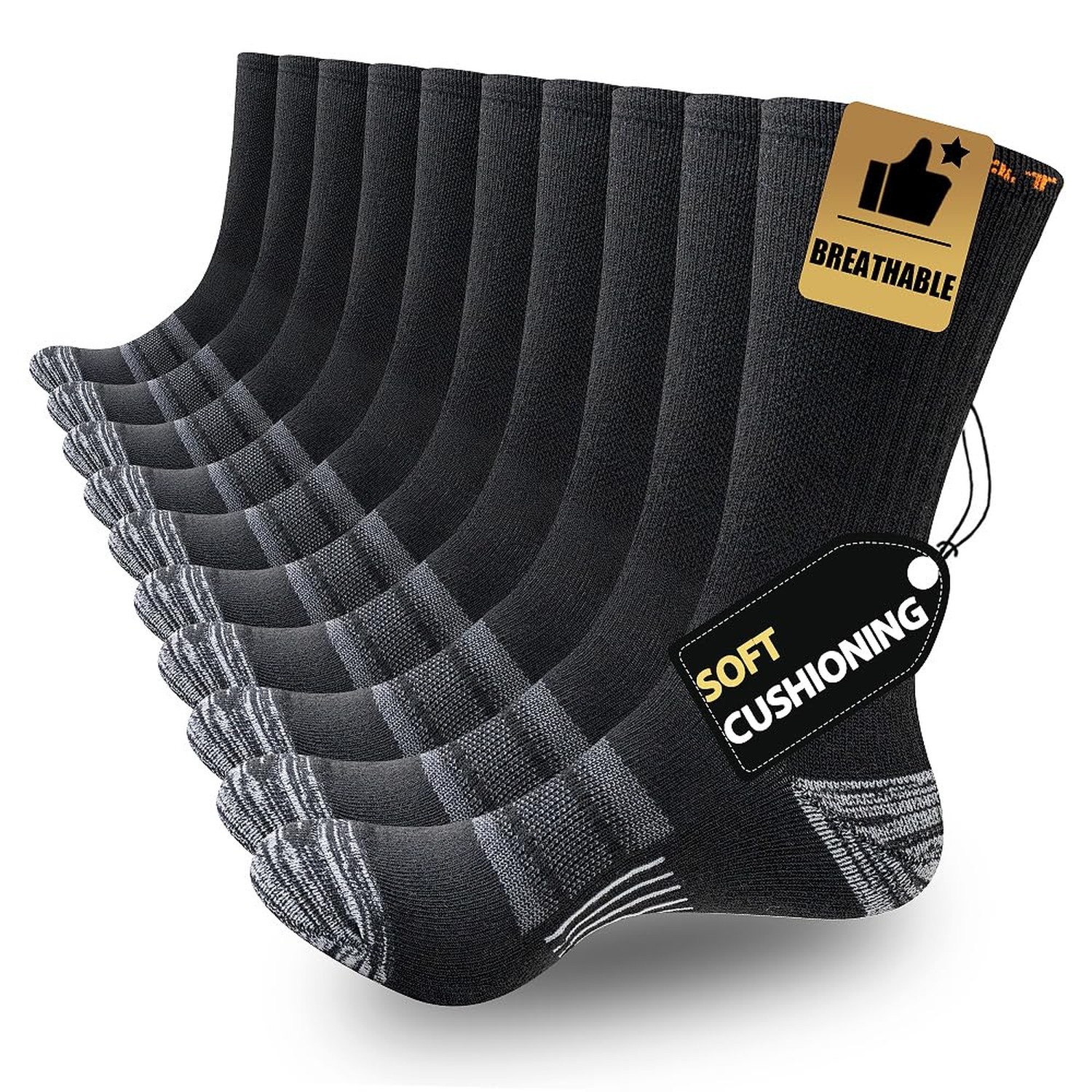 JOYNÉE 5/10 Pairs Mens Lightweight Athletic Crew Cushioned Breathable Work
