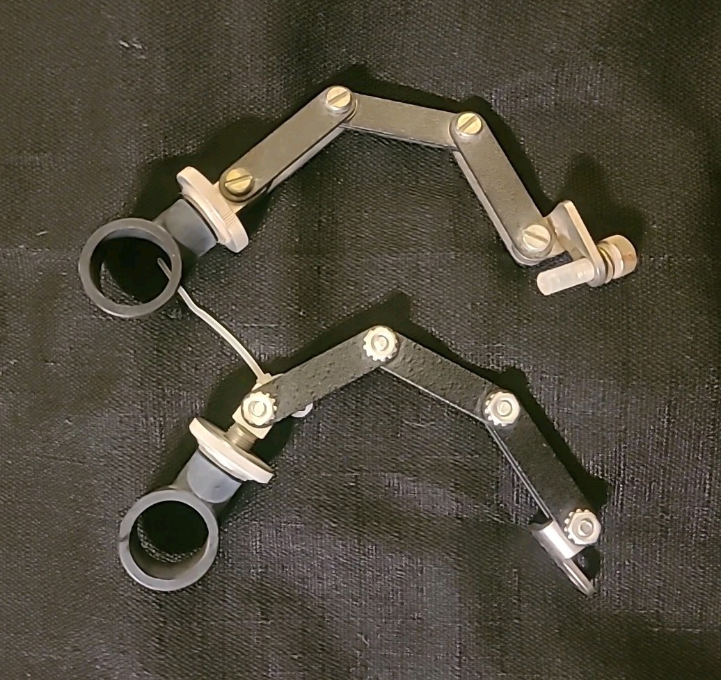Two - 6 in articulating 3 link arm accepts 1" ID rod, mounting base solid steel