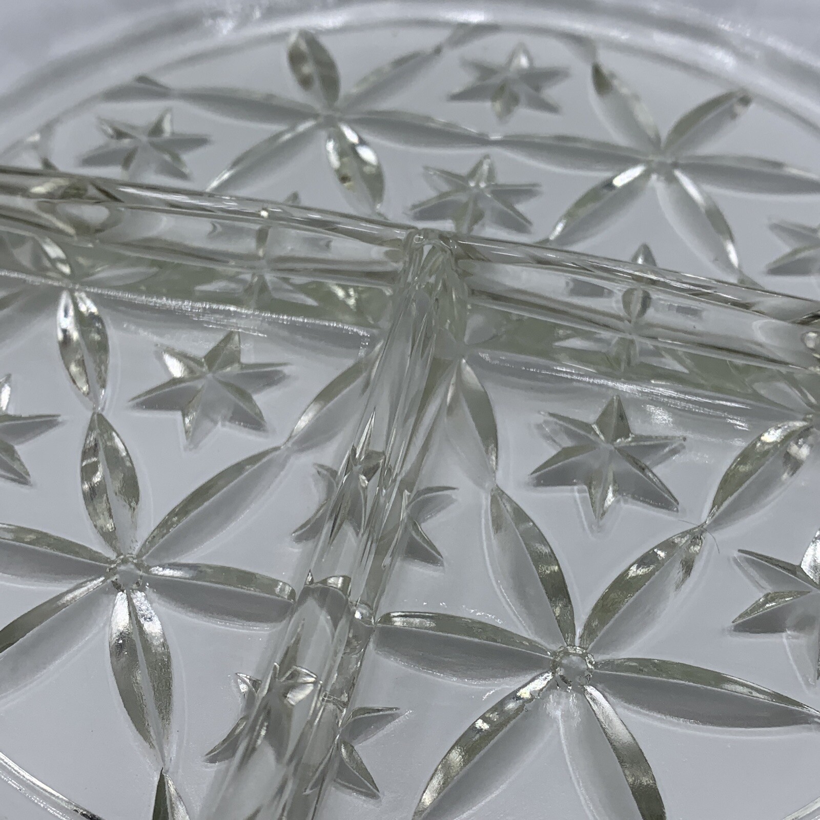 Vintage Three Part Divided Relish Dish, nut dish Star Pattern