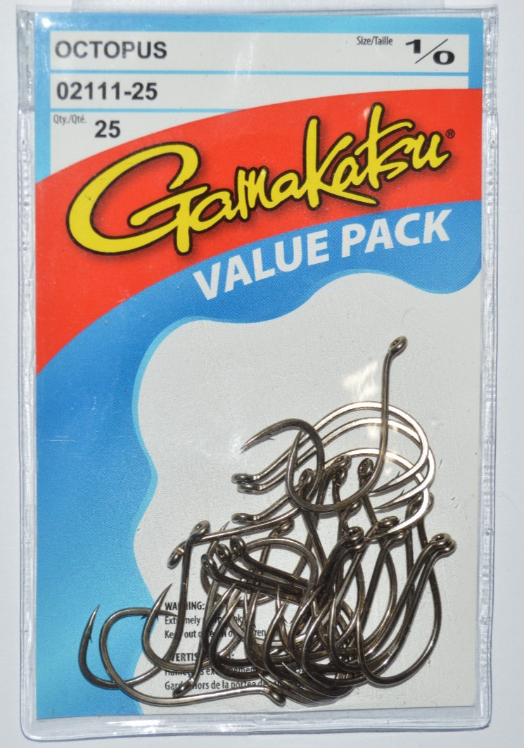 gamakatsu octopus hooks size 1/0  25 per pack 02111-25 value pack