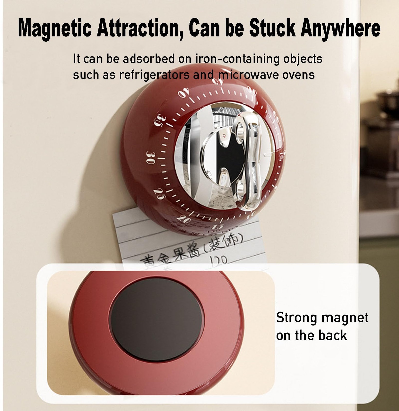 Visual Kitchen Timer Mechanical Cooking Timer with Loud Alarm Magnetic No Batter