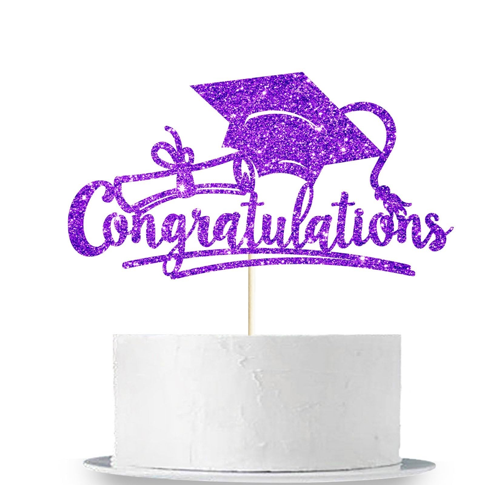 Congratulations 2026 Graduation Cake Topper Purple Glittery Class of 2026 Cak...