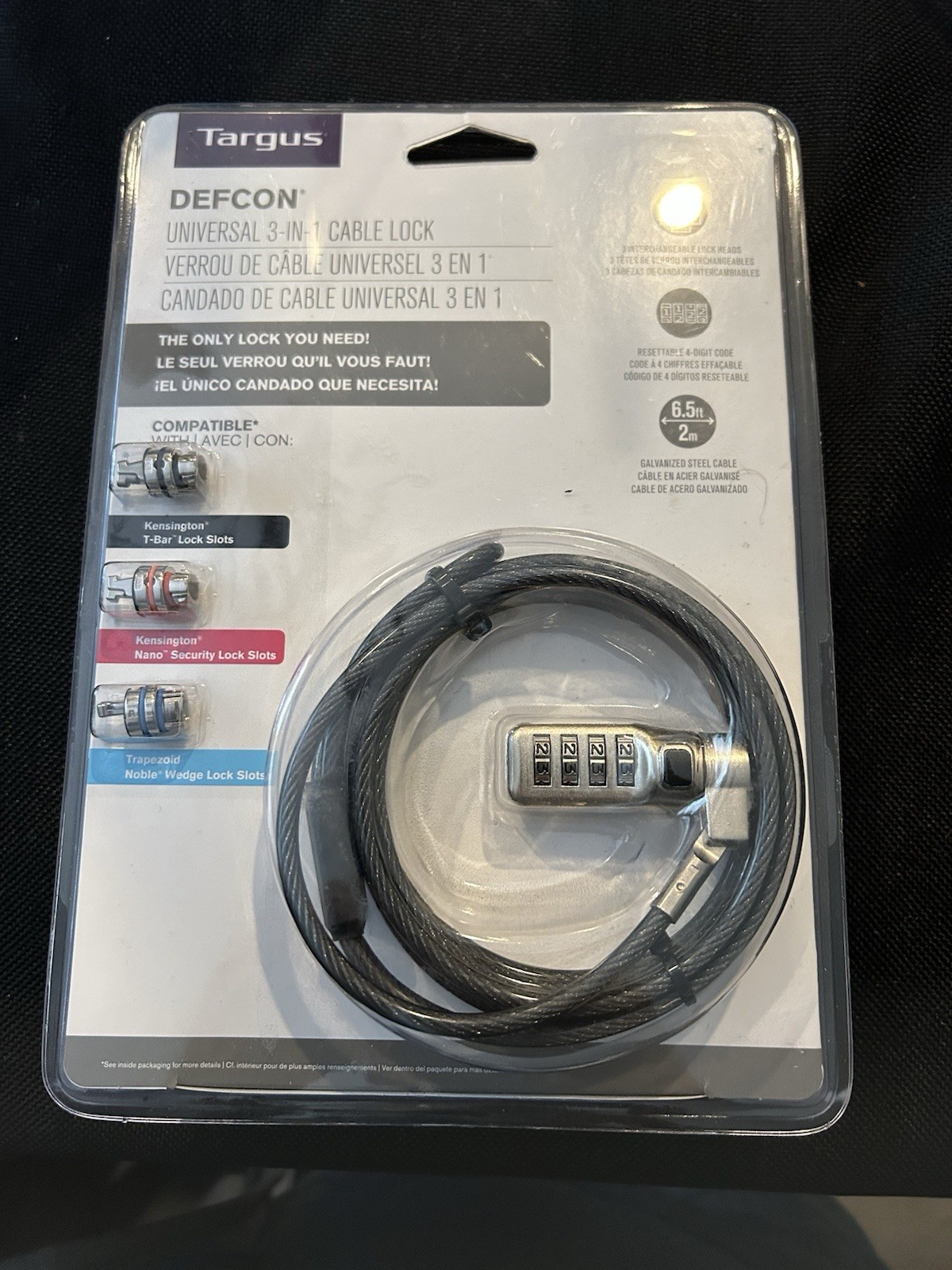 Targus Defcon Universal 3-in-1 Cable lock Laptop / Notebook lock New Sealed