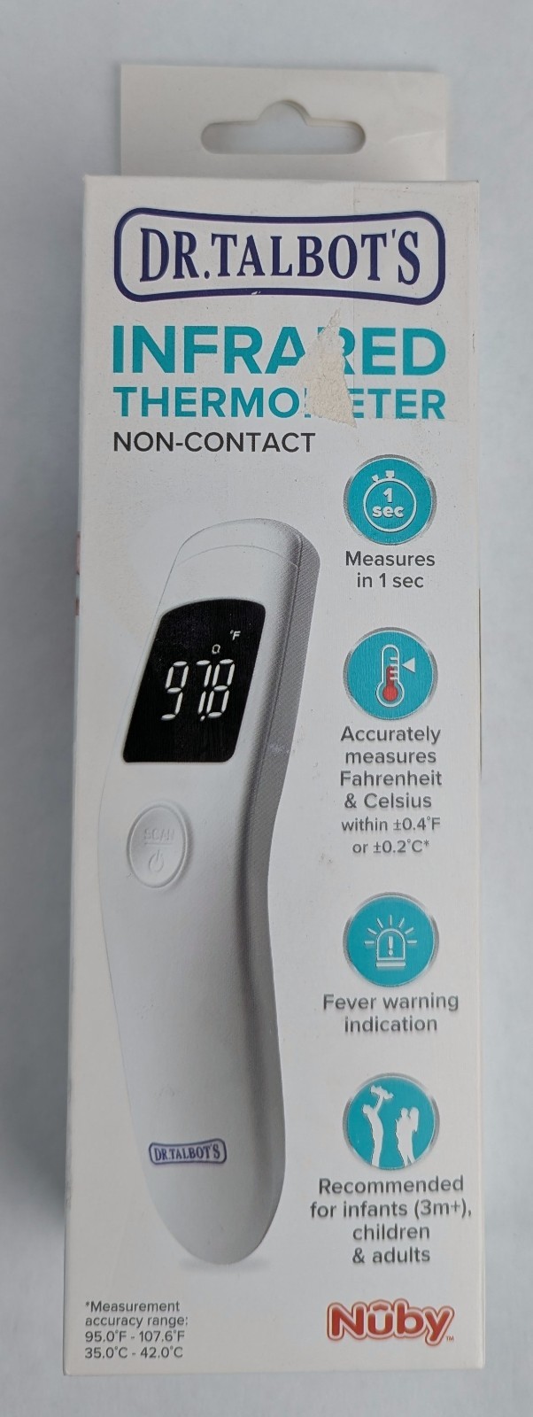 Dr. Talbots Non-Contact Infrared Thermometer LED Screen Baby/Kids/Adult Nuby