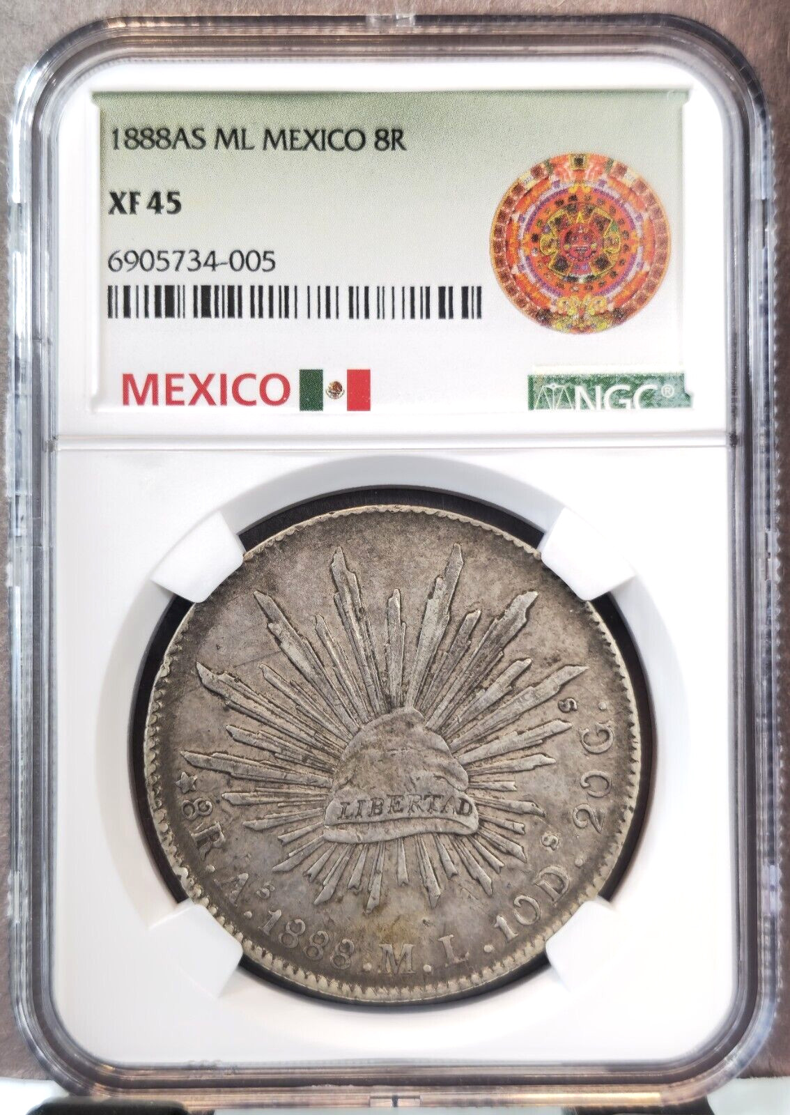 1888 As ML MEXICO SILVER 8 REALES 8R NGC XF 45 RARE LOW MINTAGE ALAMOS MINT
