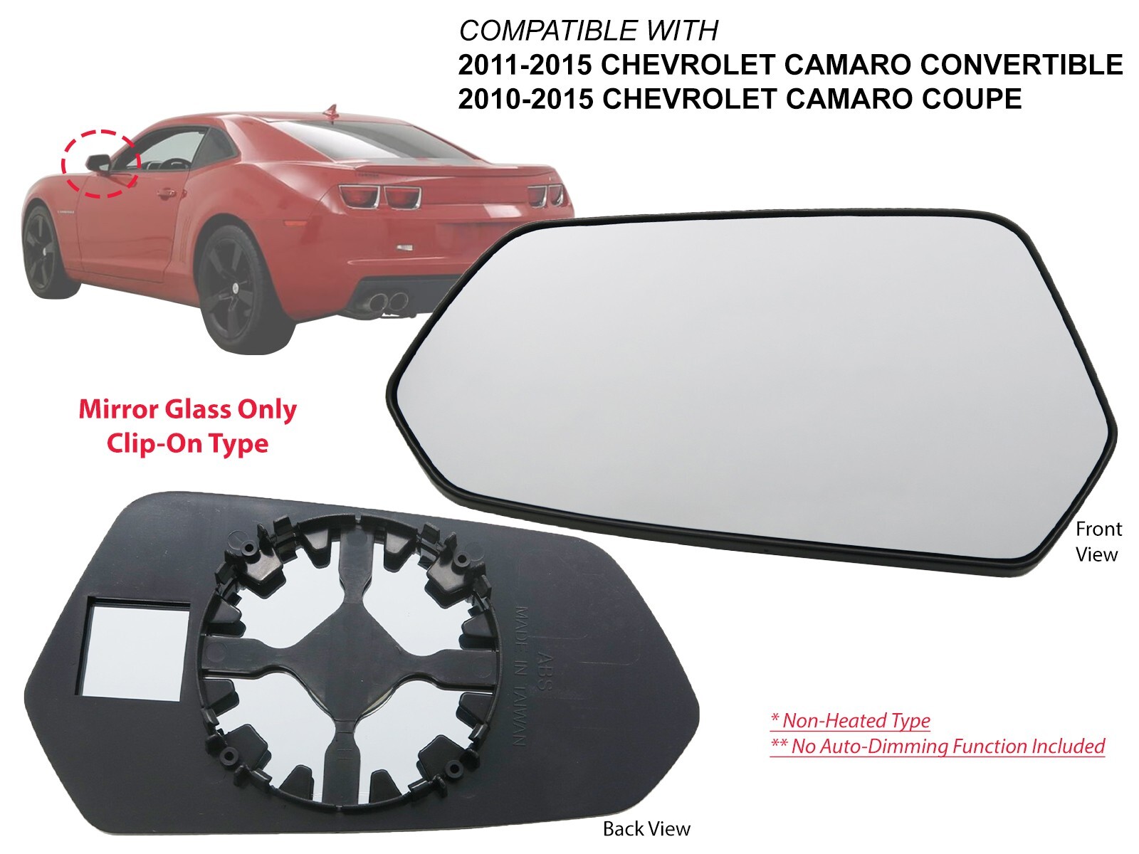 For Mirror Glass Non-Heated 2010 - 2015 CAMARO Driver Left Side 92235872