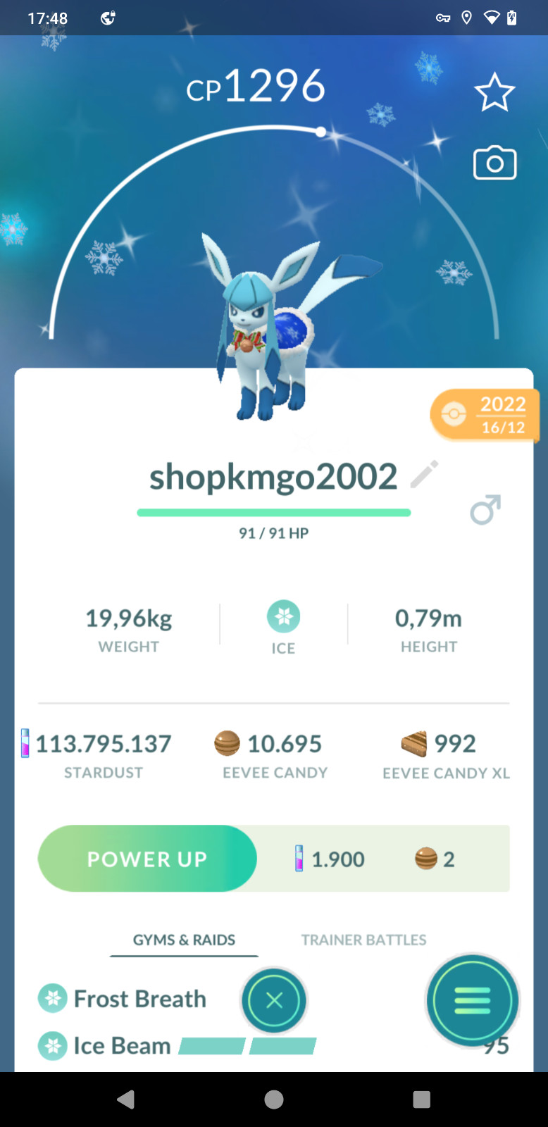 Pokémon Shiny Glaceon Holiday Costume - Read description