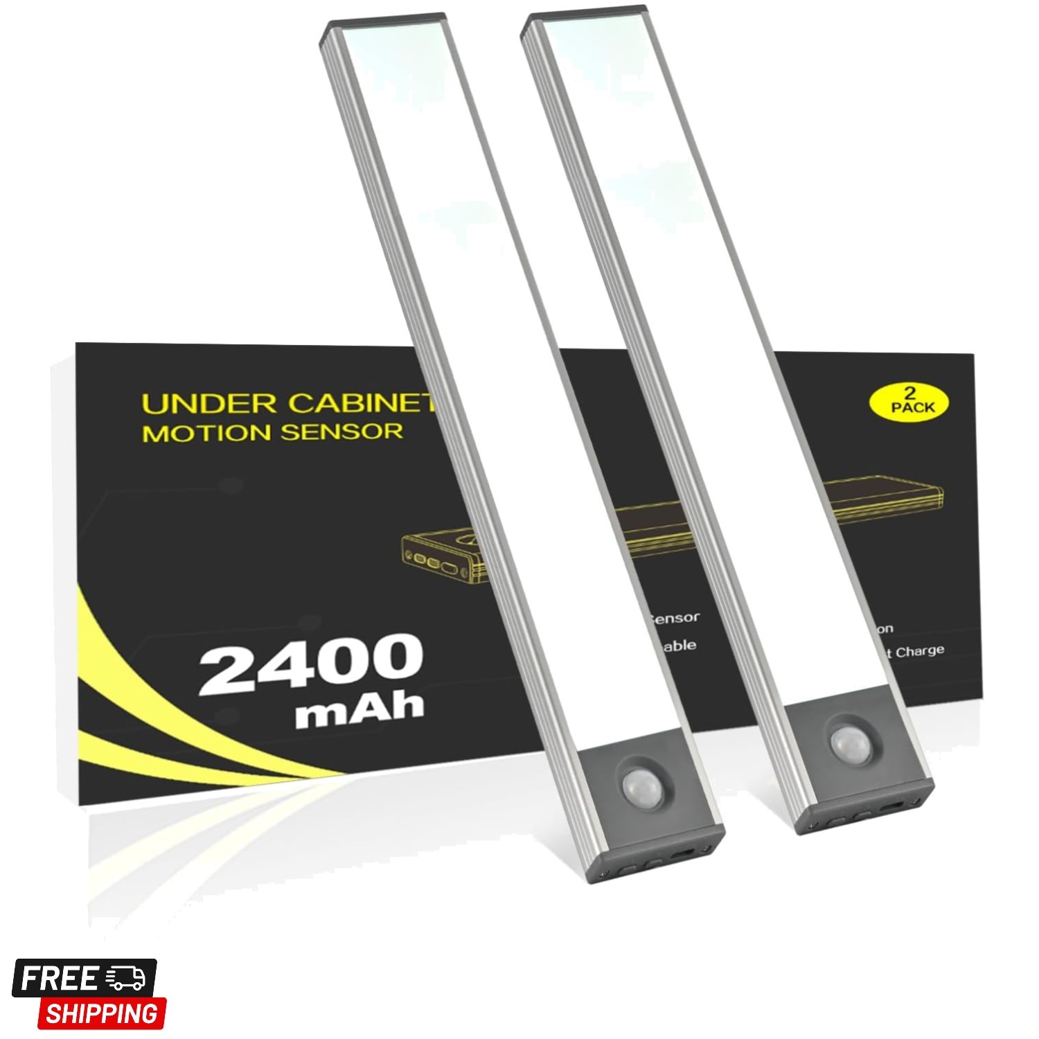 Under Cabinet Lighting, 2400mAh Motion Sensor Light Indoor, 2 Pack | 7.8in Re...