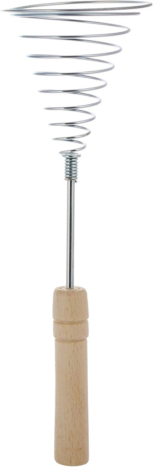 Stainless Steel Spring Coil Whisk 1 Pcs - Wire Whip Egg Whisk with Wooden Long H