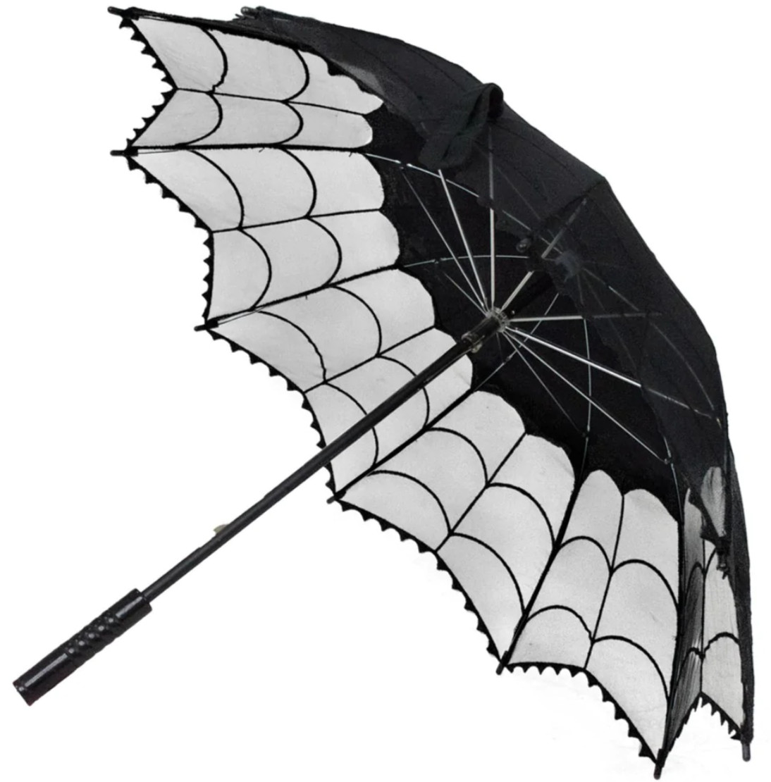Kreepsville 666 Black Lace Mesh Spiderweb Sun Shade Parasol Folds Up Gothic NWT