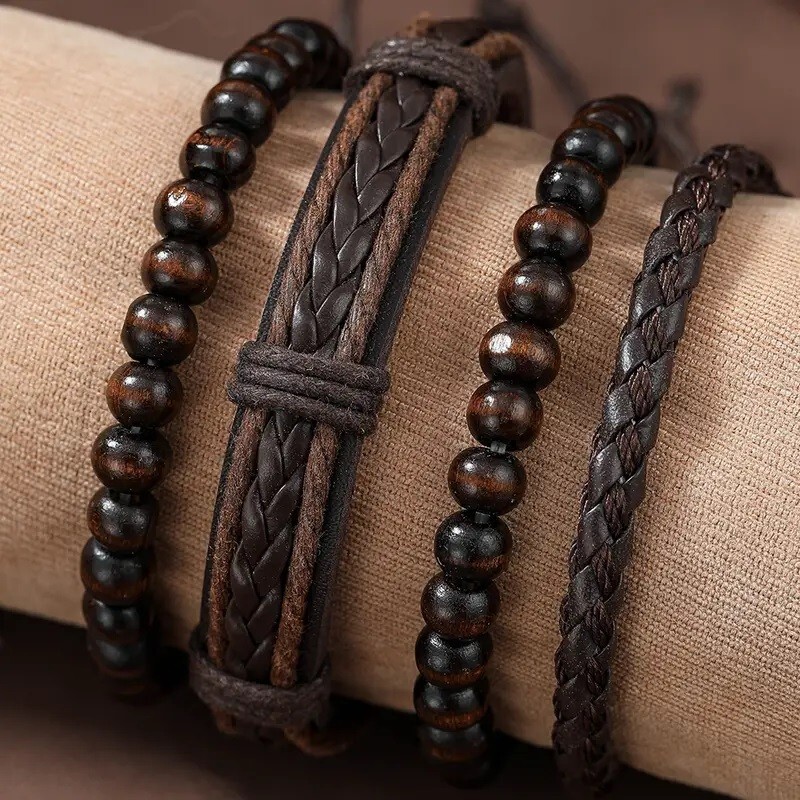 4 piece Woven Handmade Bracelet with Beads