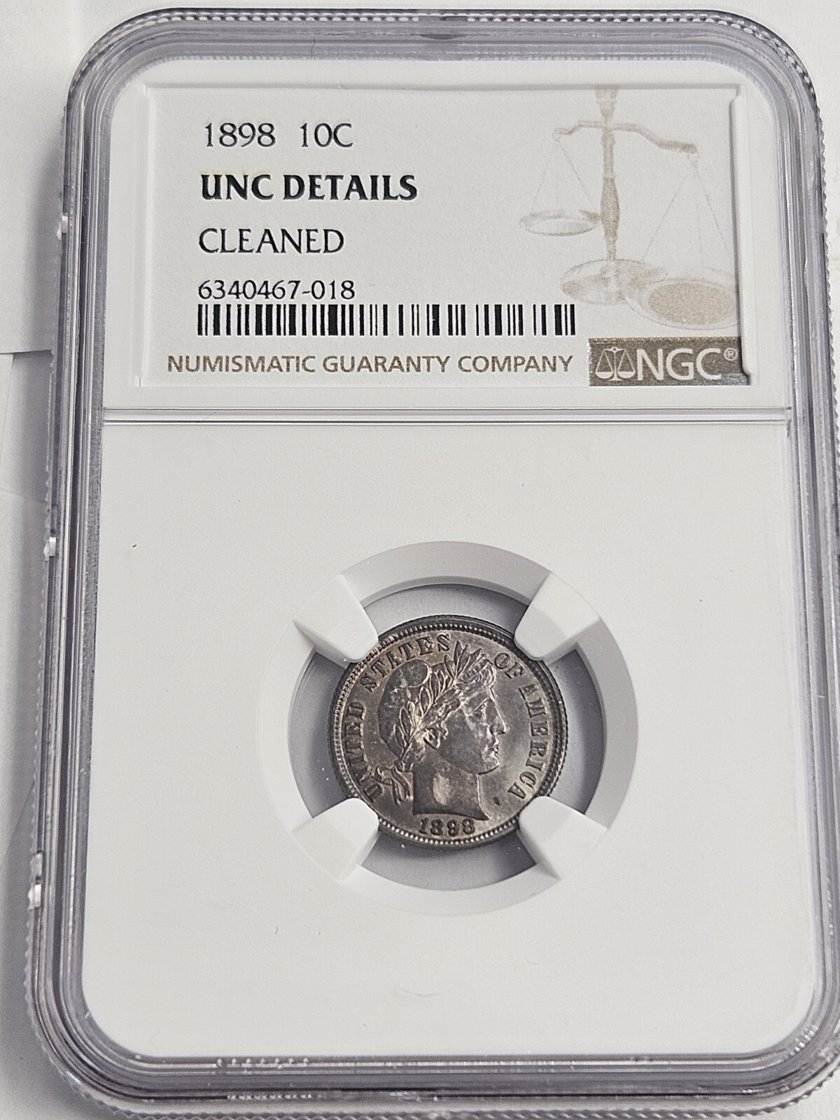 1898 Barber Silver Dime NGC UNC DETAILS CLEANED!!