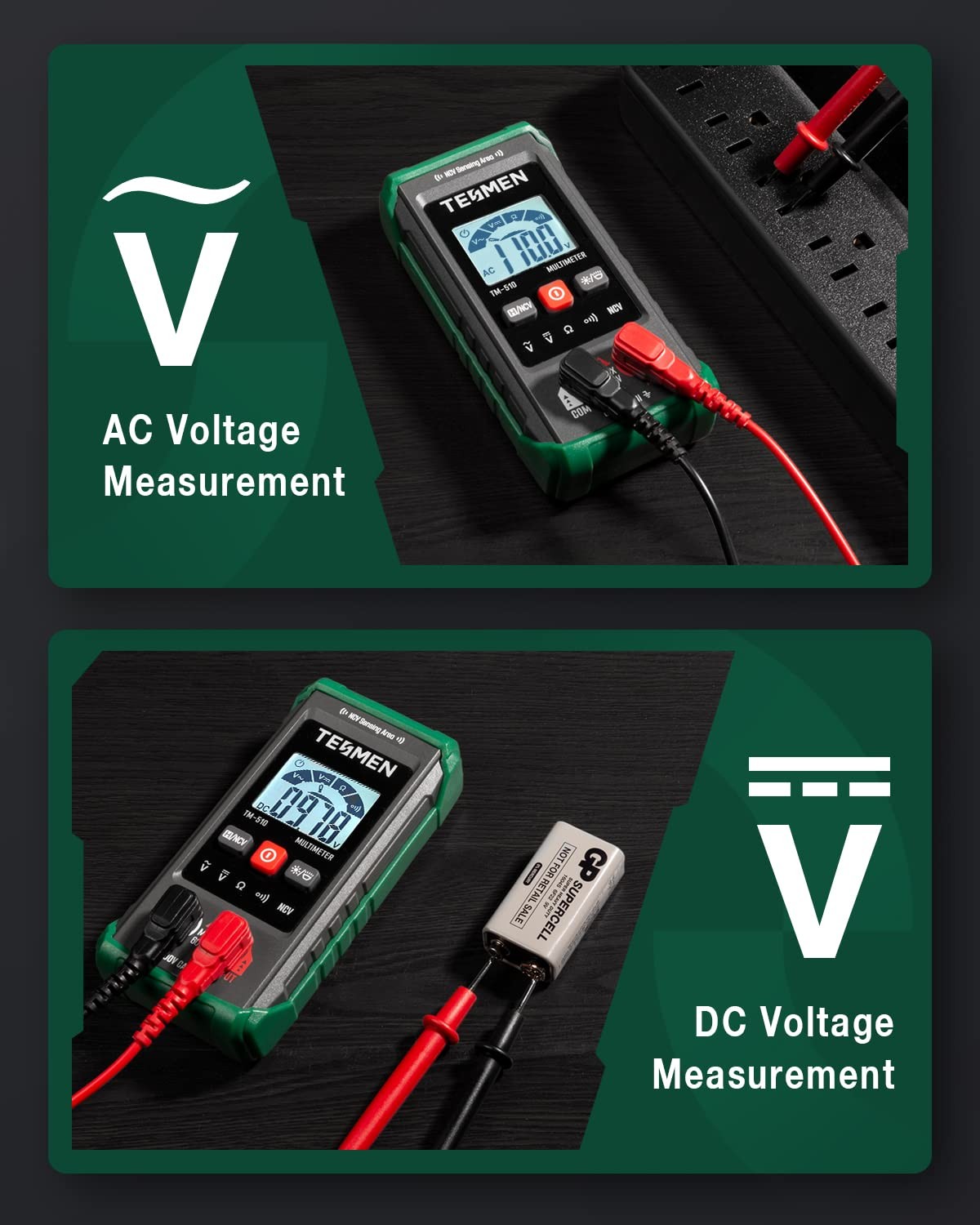 TM-510 Digital Multimeter 4000 Counts Auto-Ranging Voltmeter Voltage Tester