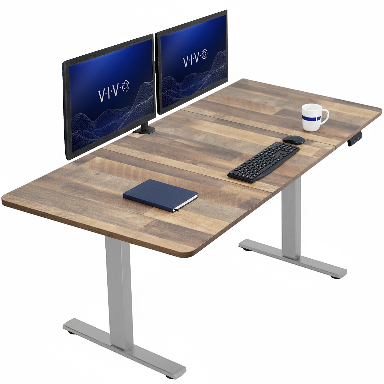 VIVO Electric 71” x 36” Stand Up Desk, Reclaimed Wood Table Top, Gray Frame