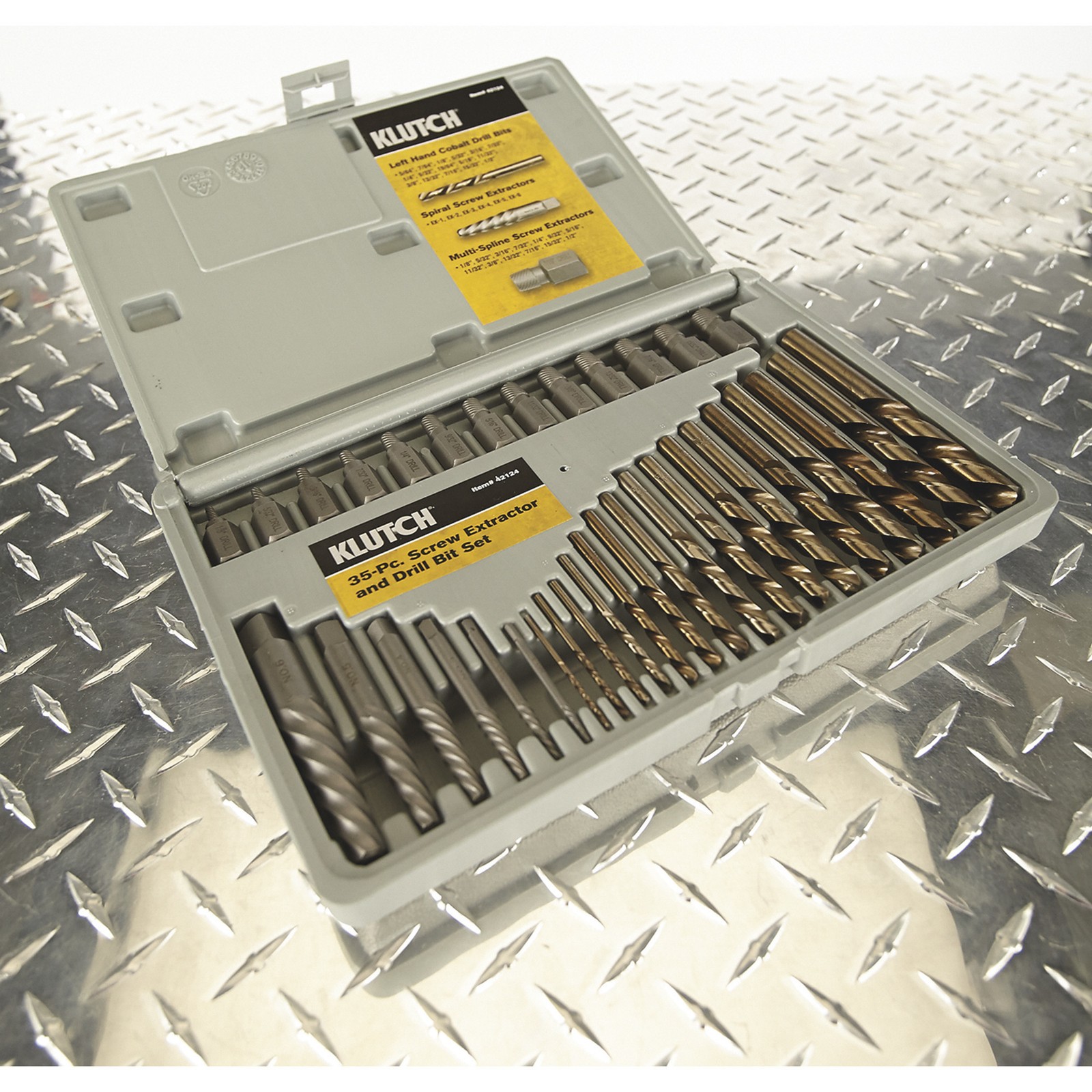 Klutch Screw Extractor & Drill Bit Set, 35 Pcs., Spiral & Multi-Spline,