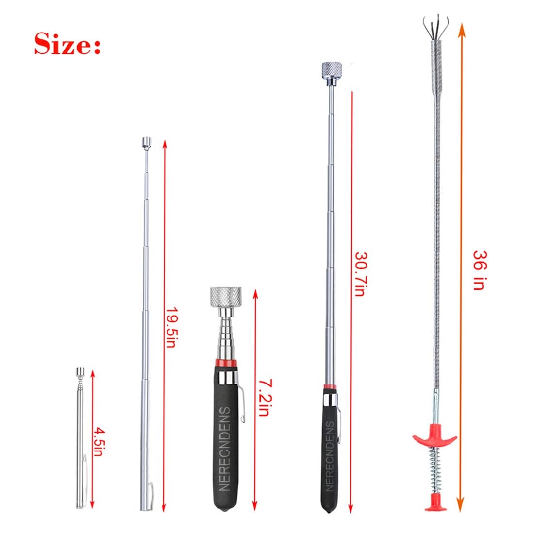 3 Pack Pick-up Tool Set - Extendable Magnetic Pick Up Tools and Flexible...