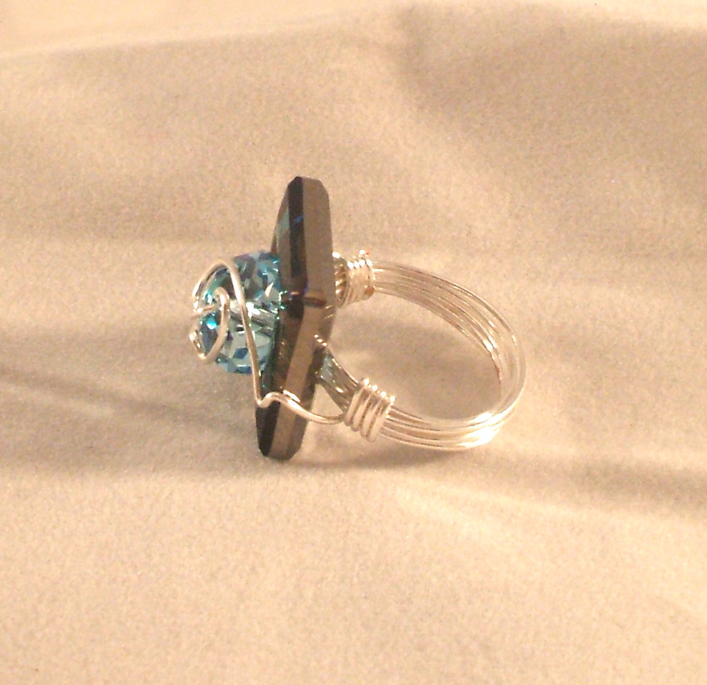 Artist Made Wire Wrapped Swarovski Crystal Size 8 Ring in Gold or Silver