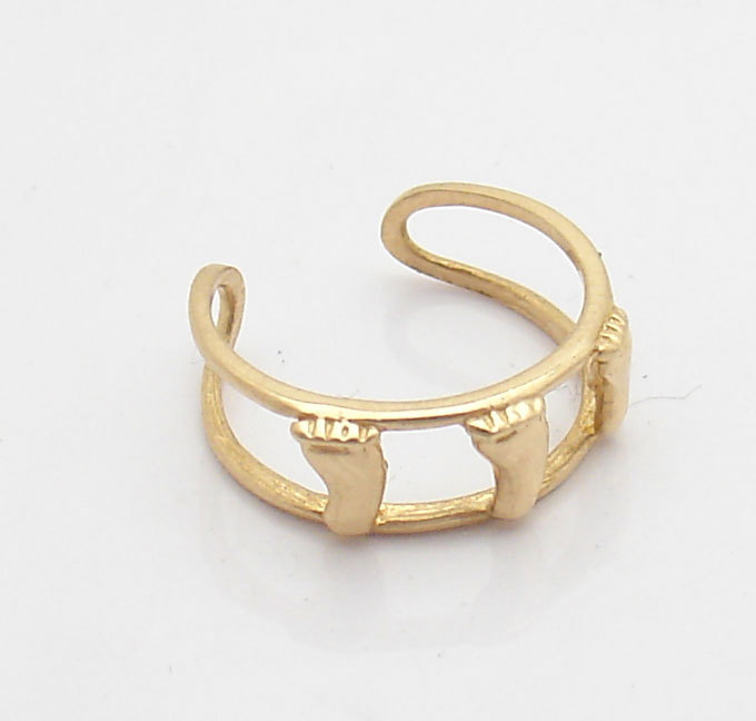 Adjustable Double Framed Feet Band Toe Ring Solid Real 14K Yellow Gold