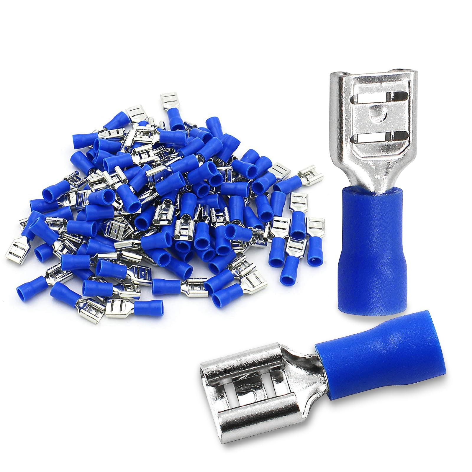 Baomain 100-Pack 1/4" Female Quick Disconnect Spade Terminals, 16-14 AWG Blue