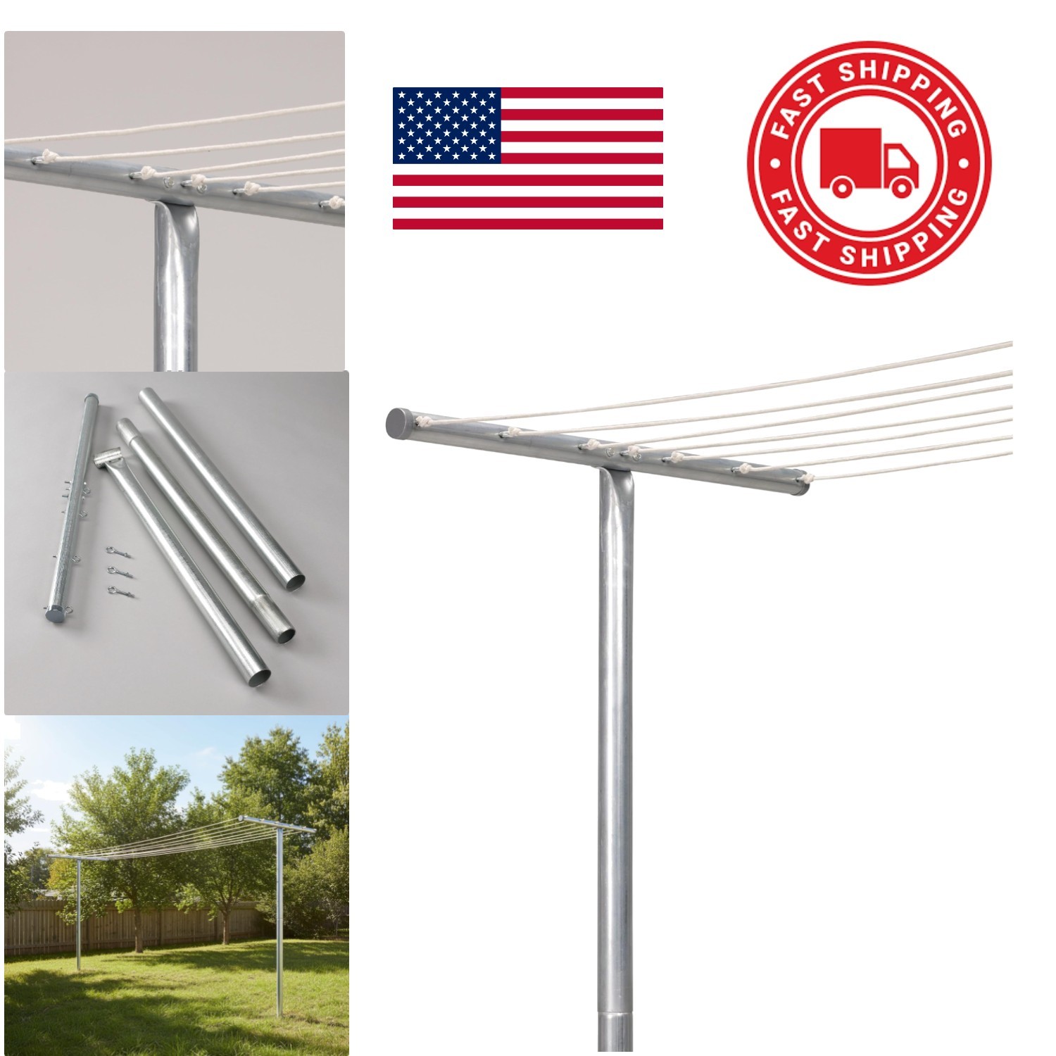 90 Inch Tall Clothesline Post Sturdy Galvanized Steel for Outdoor Clothes Drying