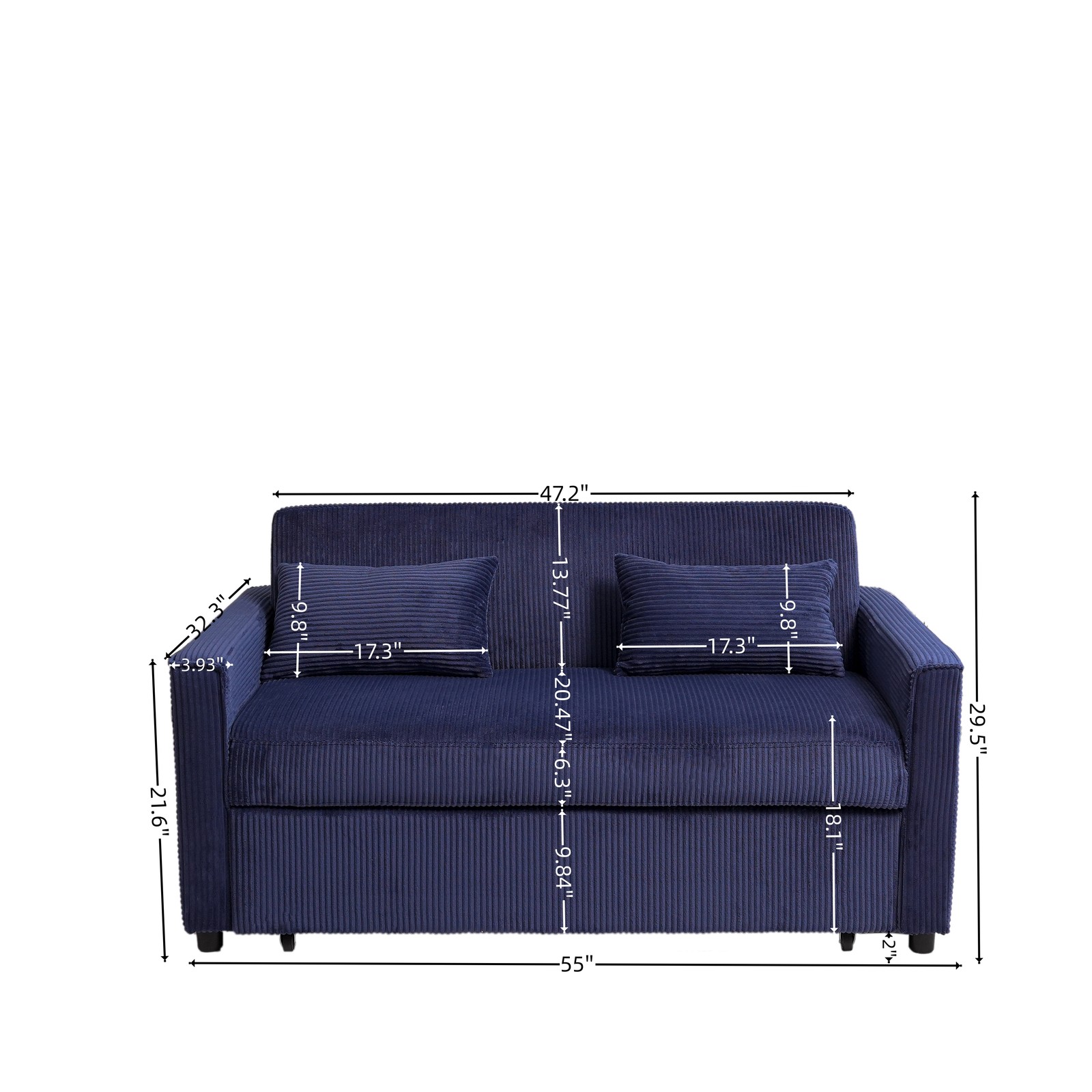 Futon Sofa Bed,3-in-1 Multi-Functional Corduroy Sleeper Couch Pull-Out Bed,Adjus