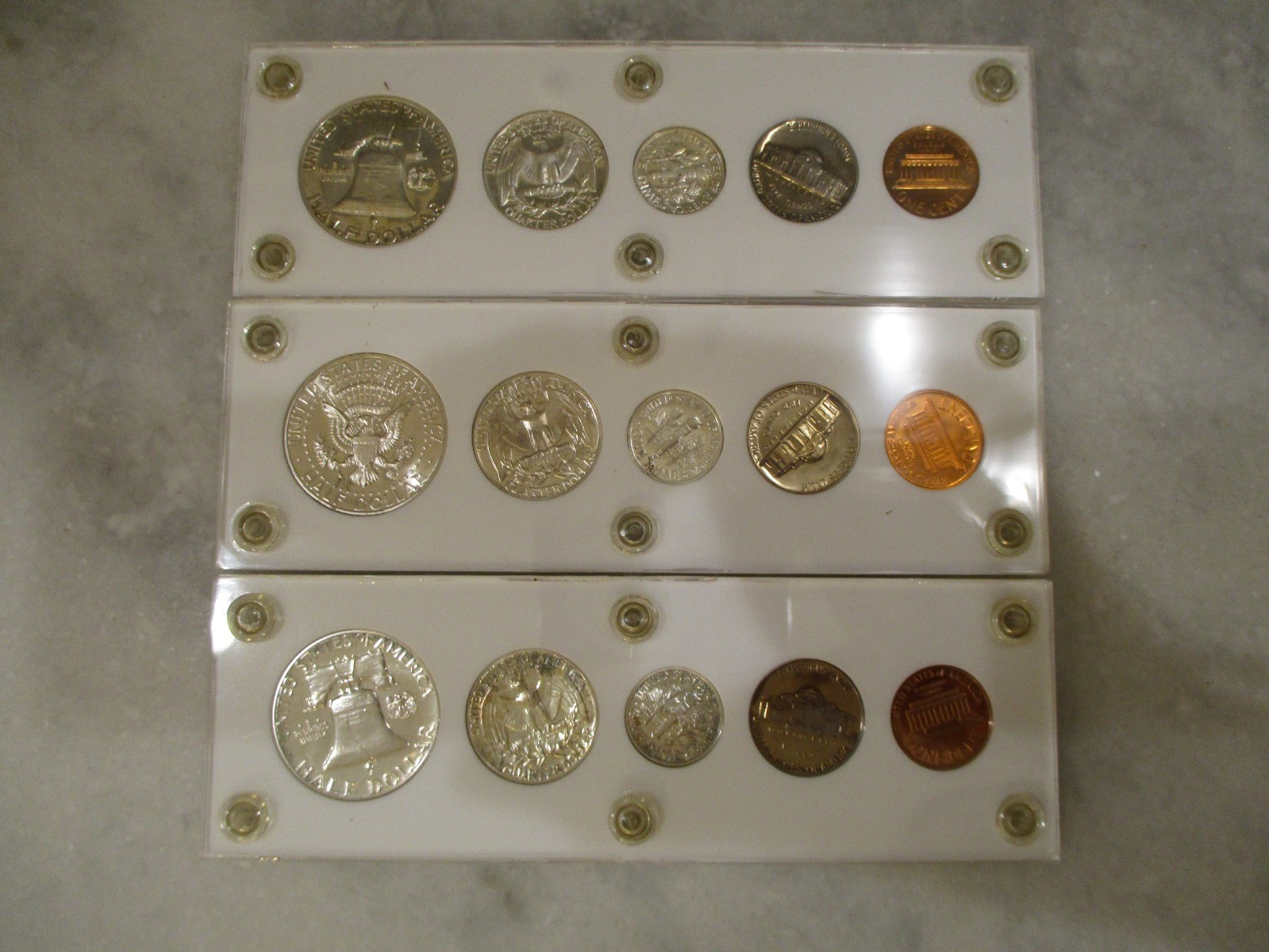 US MINT PROOF SET 1960+1963+1964-5 COIN 90% SILVER HALF DOLLARS/DIMES-WHITE CASE