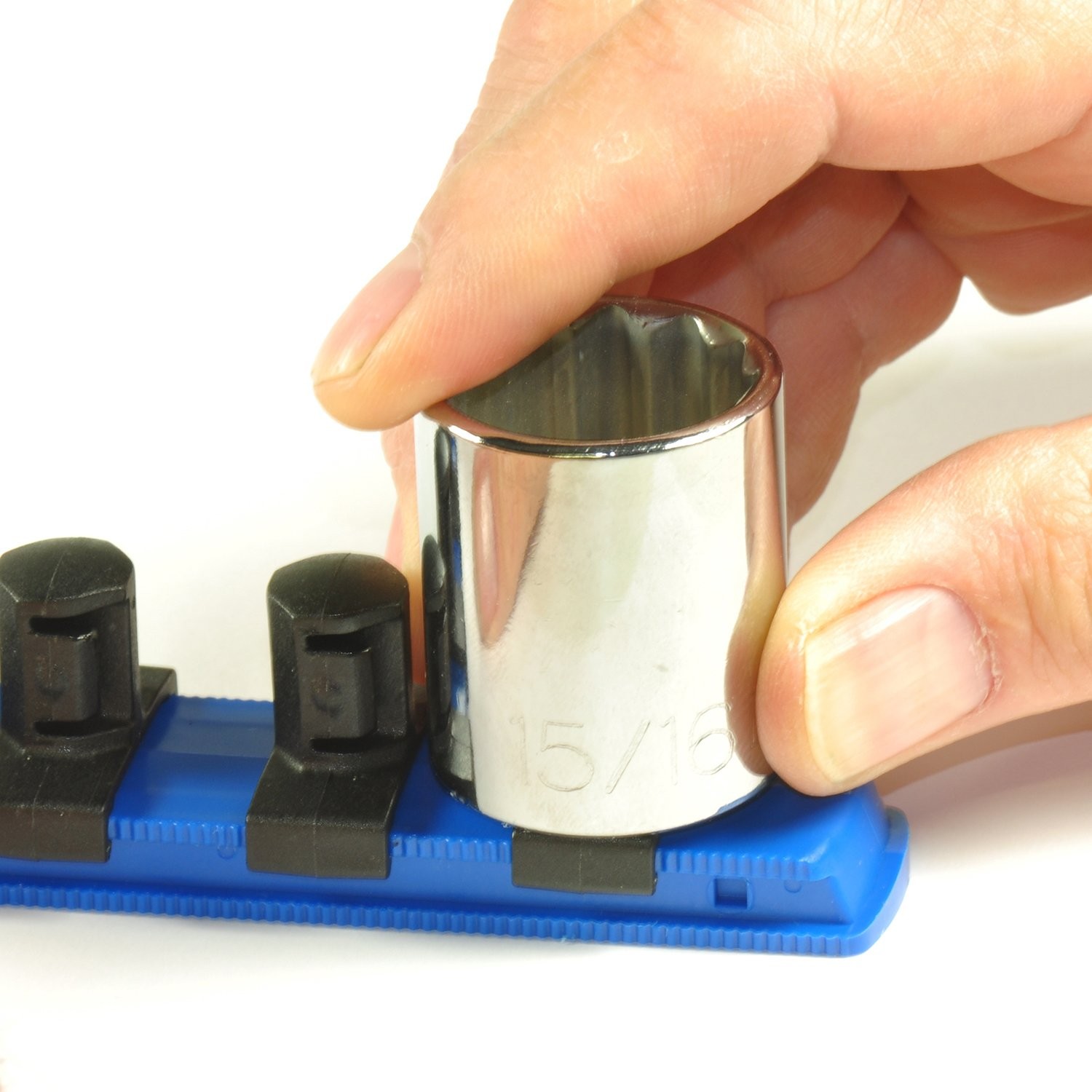 8-Inch Socket Organizer with Twist Lock Clips for Tools - Blue Storage Solution
