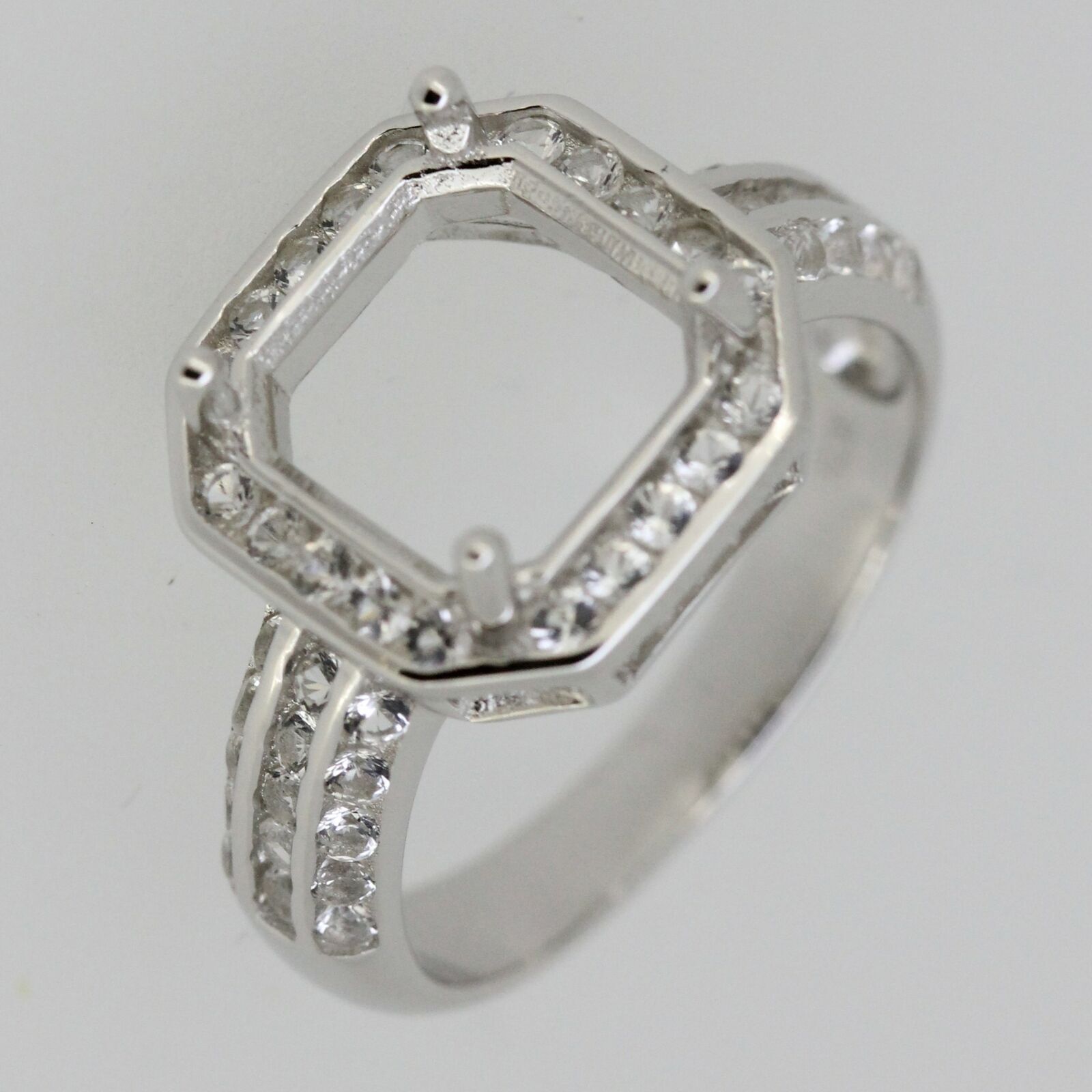 Sterling Silver Semi Mount Ring Setting SQ 9x9 mm Halo W/ White Topaz