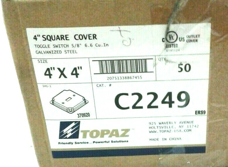 Topaz 4" Square Industrial Surface Covers Single Toggle Switch C2249 (Box Of 50)