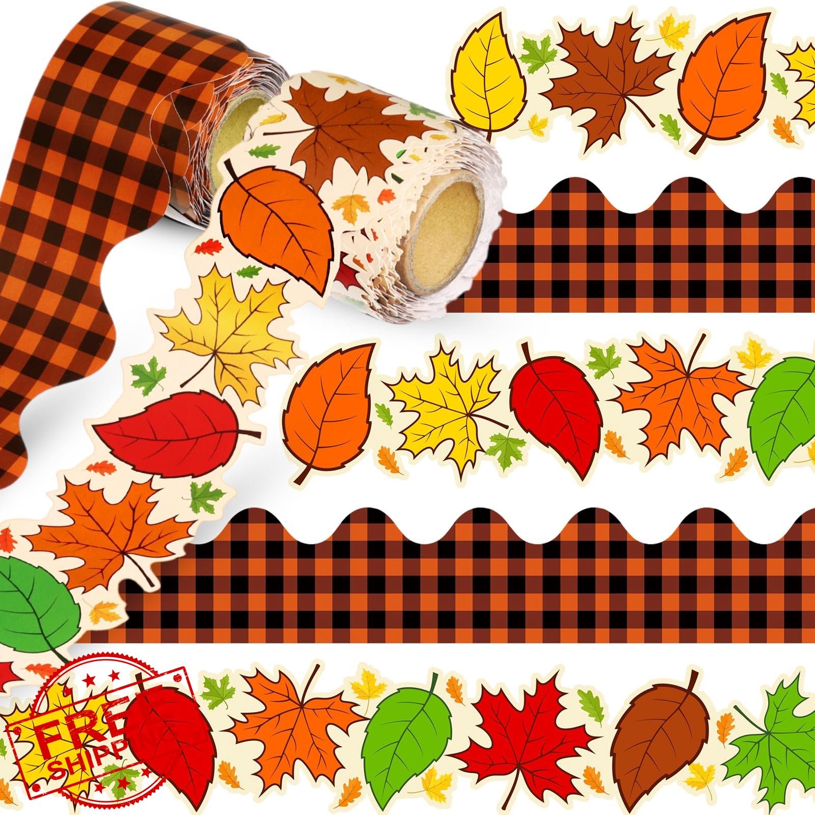 Trandraft 2 Rolls Thanksgiving Maple Leaf Bulletin Board Borders