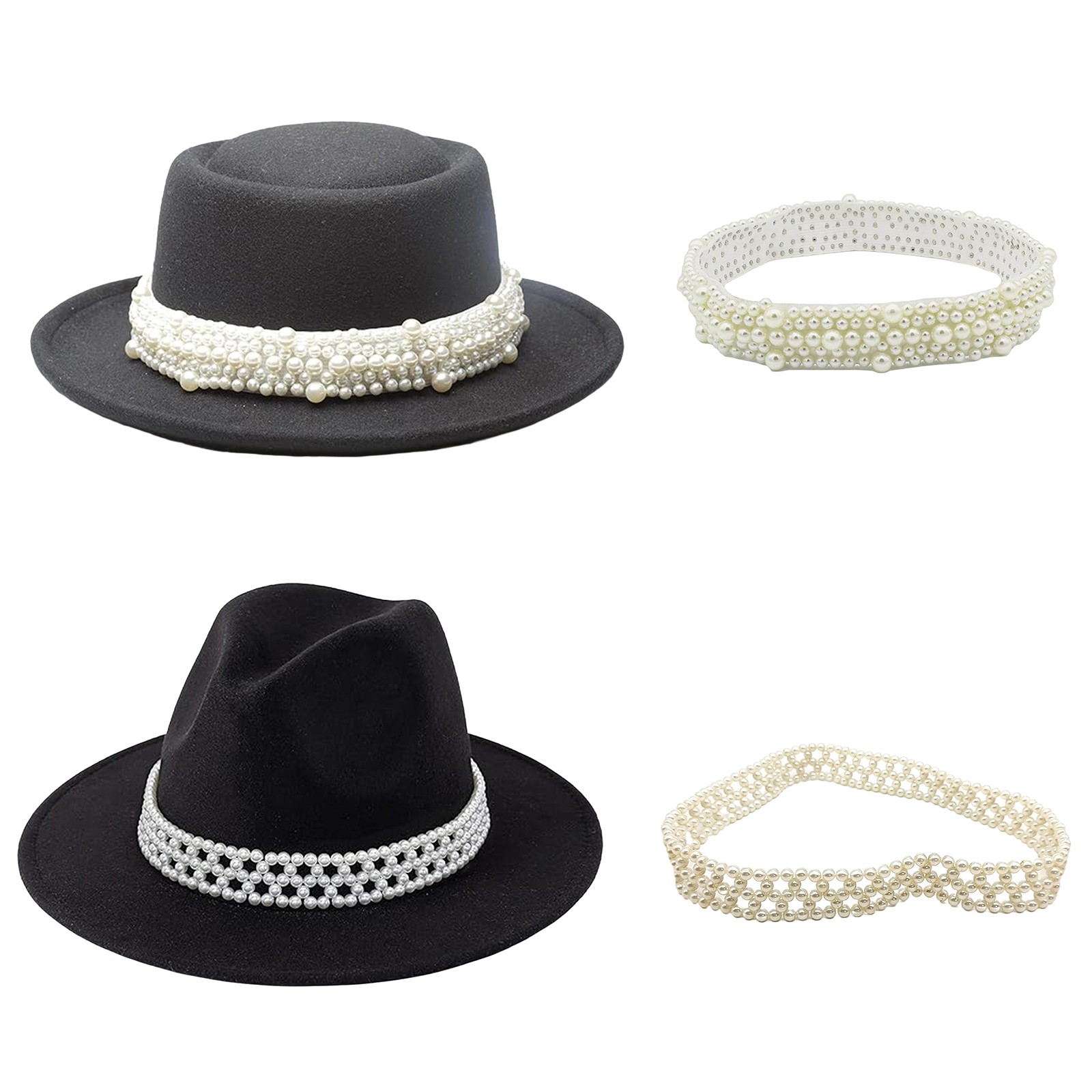 1pc White Pearl Hat Bands for Women Panama Hat Elastics Cowgirl Hat Accessories