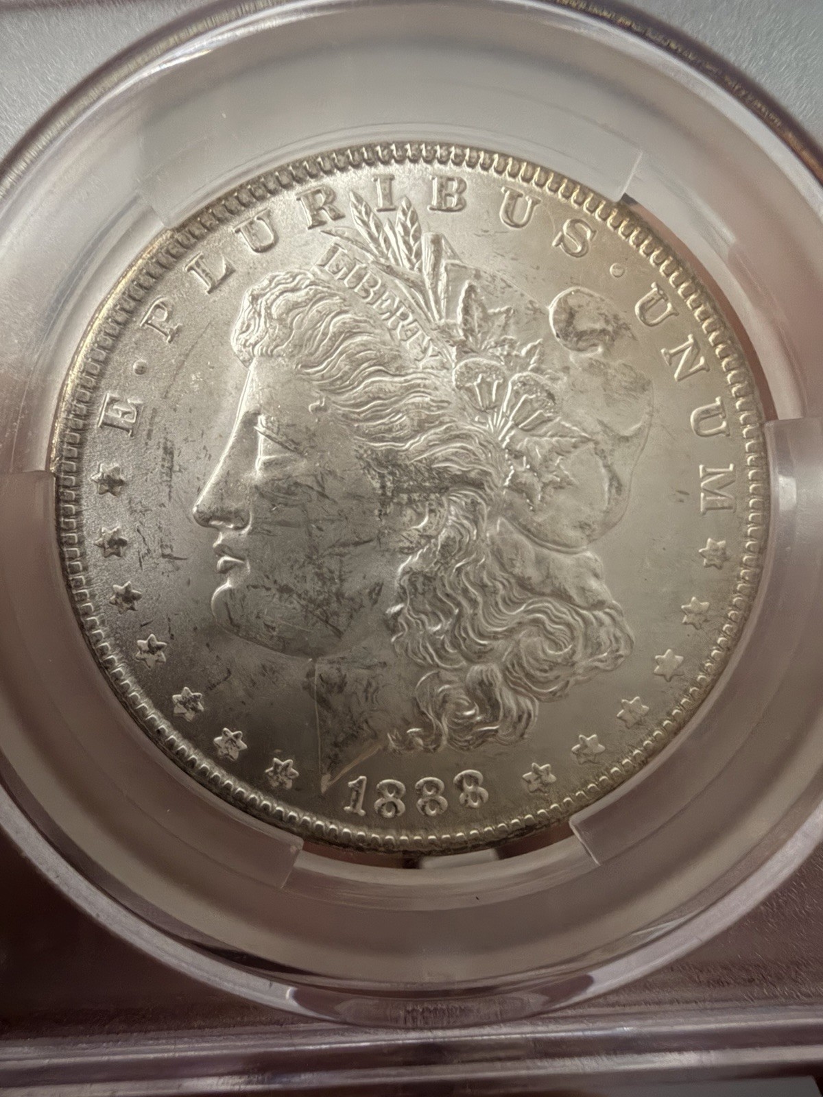 1888 Morgan Silver Dollar CAC MS62 Better Date - TraderBea Label