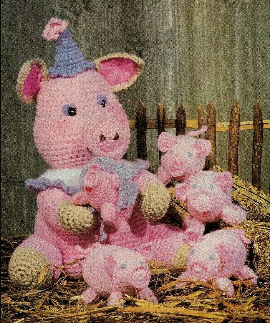 PIGGY FAMILY MAMA & BABIES STUFF ANIMALS TOY CROCHET PATTERN INSTRUCTIONS HTF