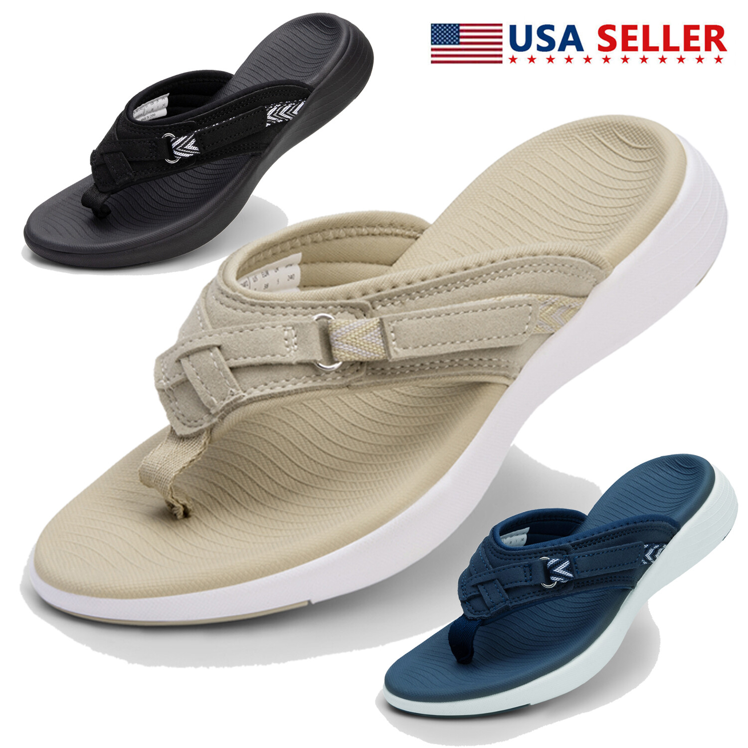Women's Arch Support Flip Flops Lightweight Summer Beach Vacation Thong Sandals