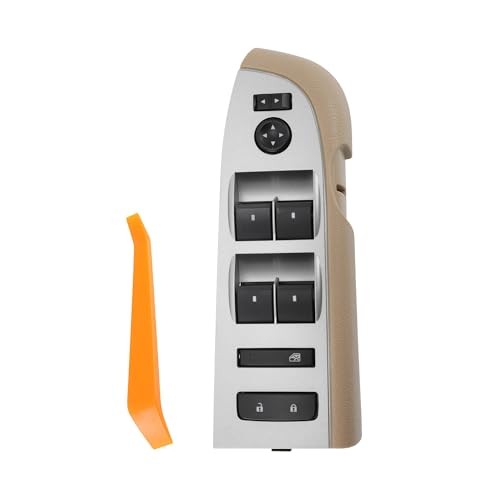 22968506 Front Left Driver Side Door Lock Silver Tone Panel, Tan Bezel Cover