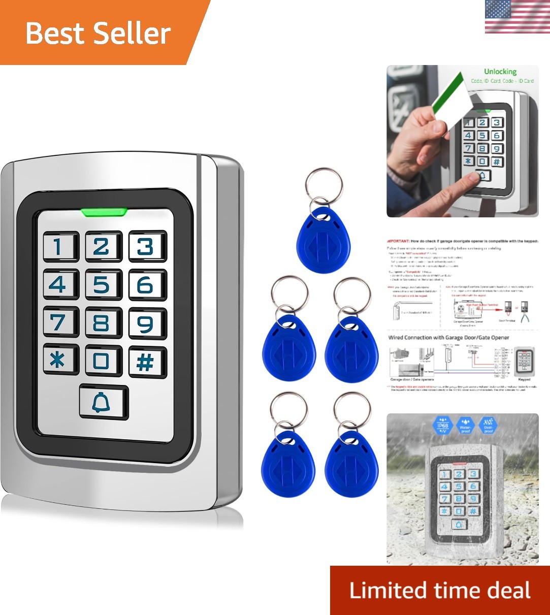 Wired Access Control Keypad  Waterproof Keyless Entry System for Garage Door