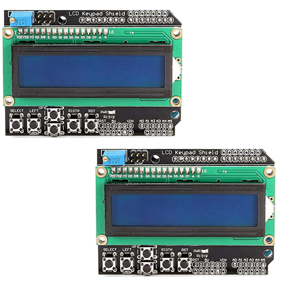 2 x  Arduino LCD Keypad Shield 1602 Blue Backlight Display Module with 6 Button