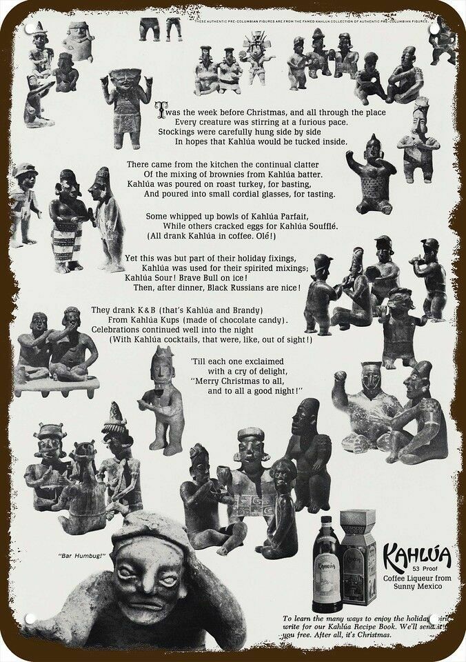1968 KAHLUA COFFEE LIQUEUR Vintage Look DECORATIVE METAL SIGN - TIKI DOLLS