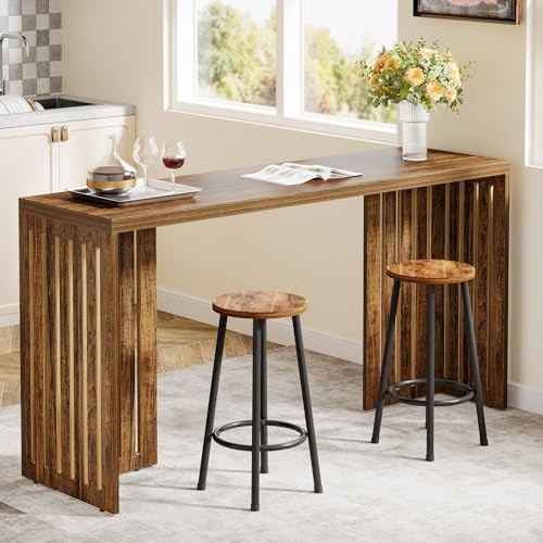 Tribesigns Bar Table, 63-Inch Counter Height Pub Table, Industrial Rustic Brown